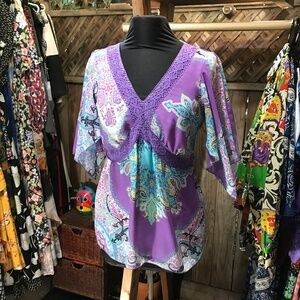 🦋Y2K Swaui Purple Paisley Boho Crochet Top 💜